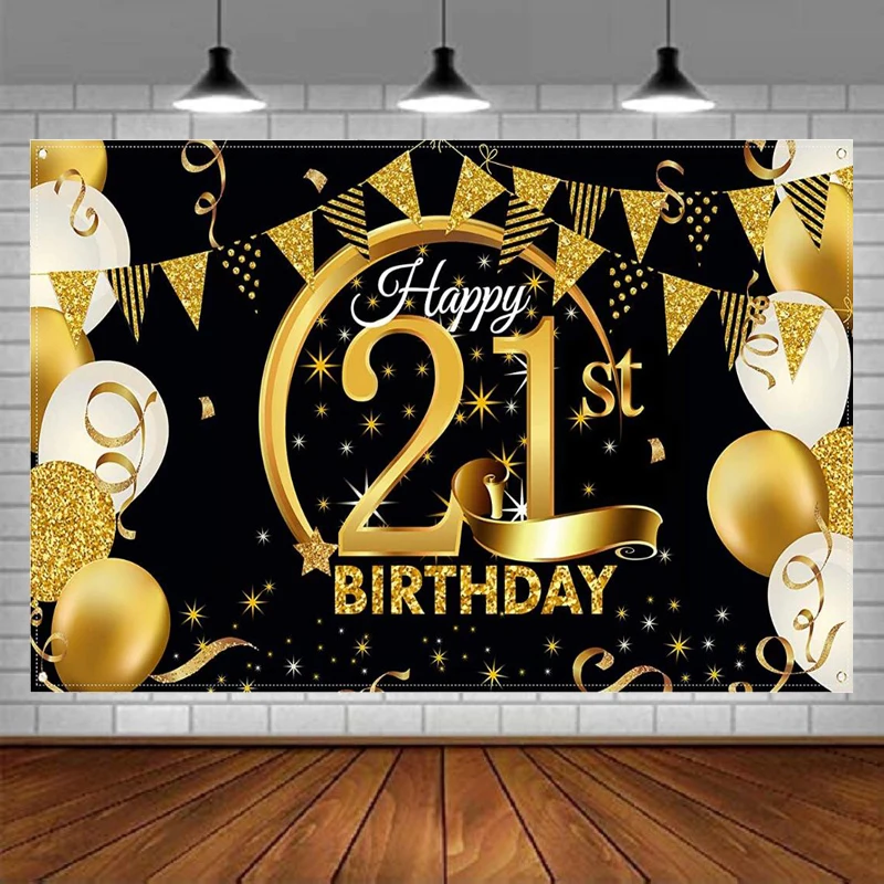 

Photography Backdrop Black Gold Sign Poster For 21th Birthday Anniversary Party Photo Booth Background Decor Banner Supplies