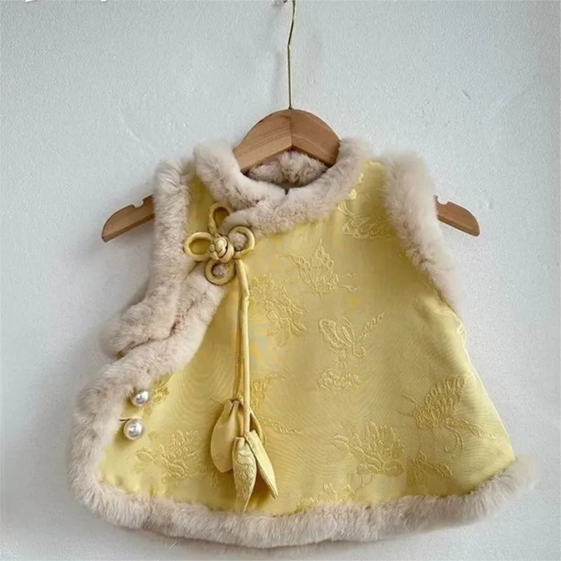 الفتيات الأحمر/الأصفر سترة دون أكمام 2026 الخريف/الشتاء جديد للأطفال النمط الصيني شيونغسام أفضل الاطفال الصينية تانغ سترة TopLI882 #6