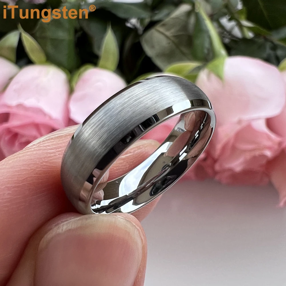 iTungsten 6mm 8mm Tungsten Ring Men Women Engagement Wedding Band Fashion Jewelry Matte Finish Domed Beveled Edges Comfort Fit