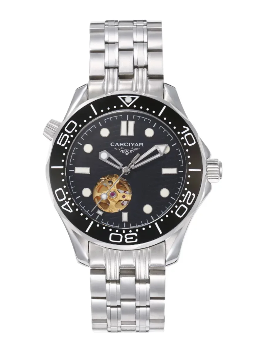 

4 CARCIYAR Casual Business Automatic Watch with Japanese Movement, Skeleton Dial, 904L Steel, Water-Resistant, 42.5 mm