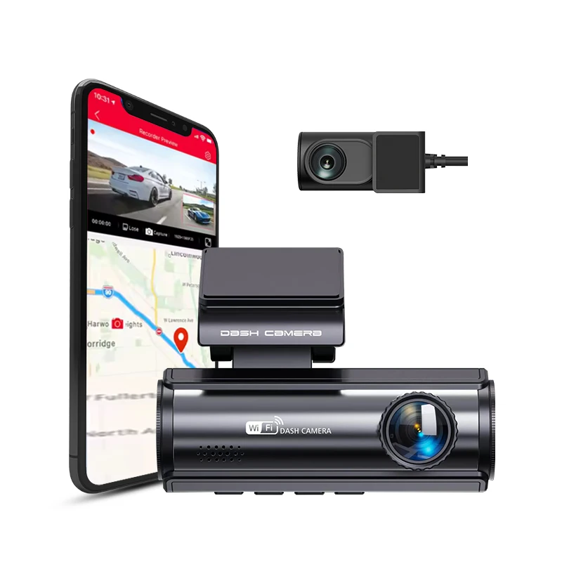 

4K Dual Dash Cam Передняя и задняя камера WiFi App Control WDR Ночное видение GPS-трекер G-сенсор 24H Монитор парковки Видеорегистратор
