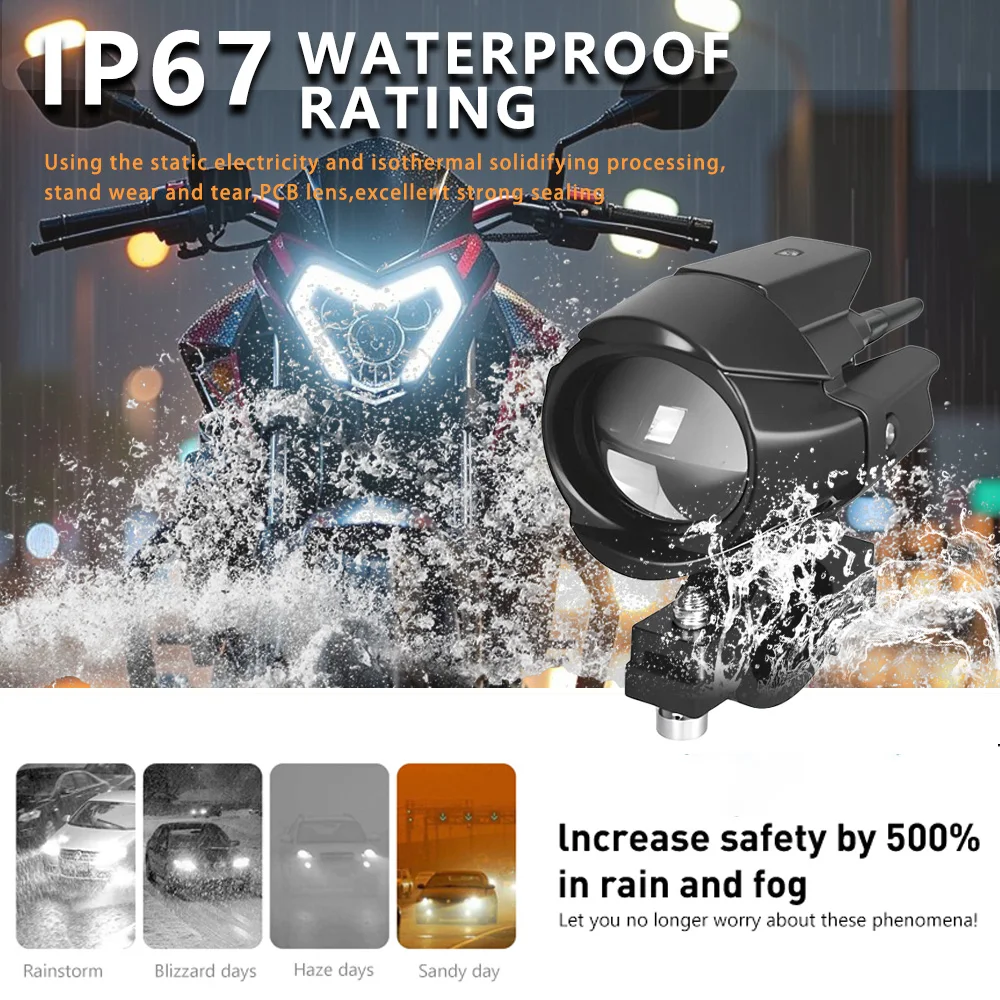 Auxiliary Led Headlights For Motorcycle Led Extra Lights Flashing 12-80V Long Range Additional ATV Moto Spotlights Fog Lights - view 4