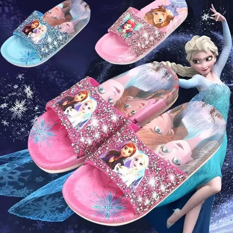 Disney Frozen Anna Elsa Shoes For Girls Children Lovely Cartoon Princess Flats Kids Beach Home Shoes Inside and Outside Slippers