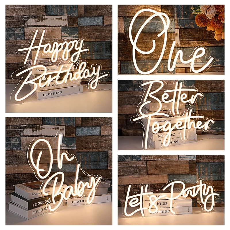 led neon sign for happy birthday oh baby light home hanging decor 43x31 01