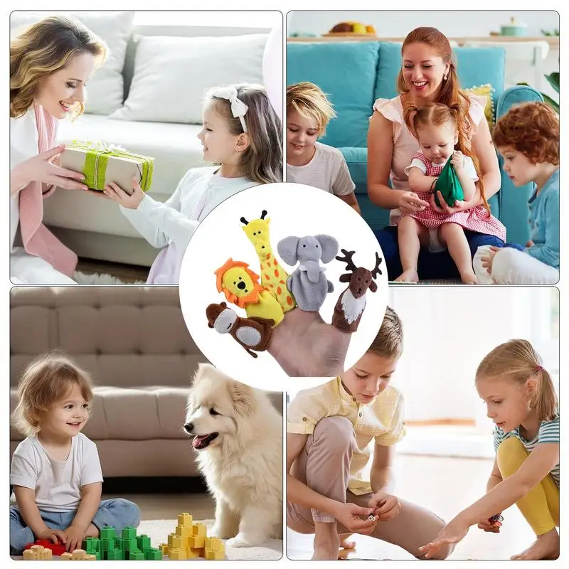 Tier-Fingerpuppen, 5 Stück, Dinosaurier-Fingerpuppen, Samt, niedliche Fingerpuppen im Tierstil für Kinder, zeigt Spielzeit, Schulen