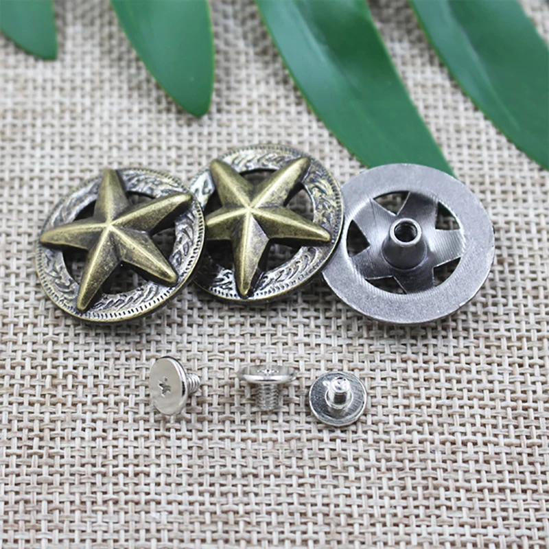 5pcs 24mm Vintage 3D Cutout Star Conchos Leather Decorative Buckle Rivet DIY Leathercraft Ornament Accessories