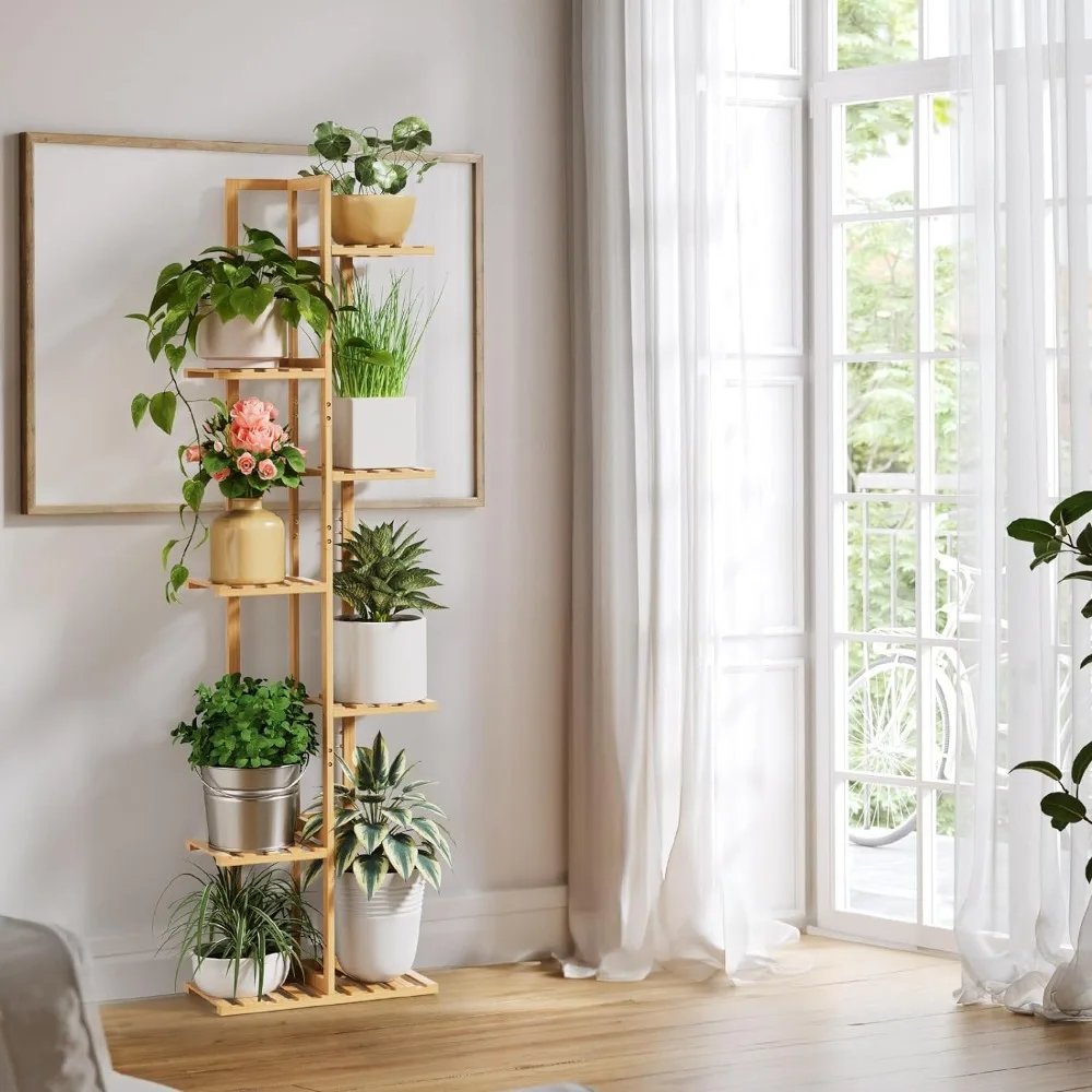 ROSSNY Plant Stand Indoor, 7 Tier 8 Potted Bamboo Plant Stands for Indoor Plants, Corner Plant Stand,Plant Shelf For Indoor