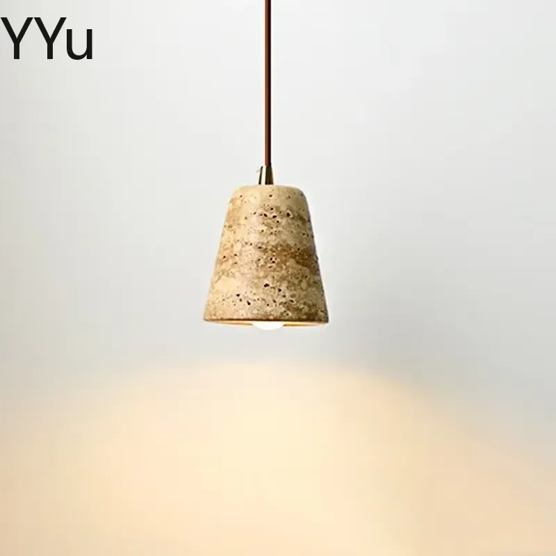 for Nordic Travertine Pendant Light Yellow Marble Hanging Lamp Wabi Sabi Dining Room Bedside Hotel Restaurant Ceiling Fixture