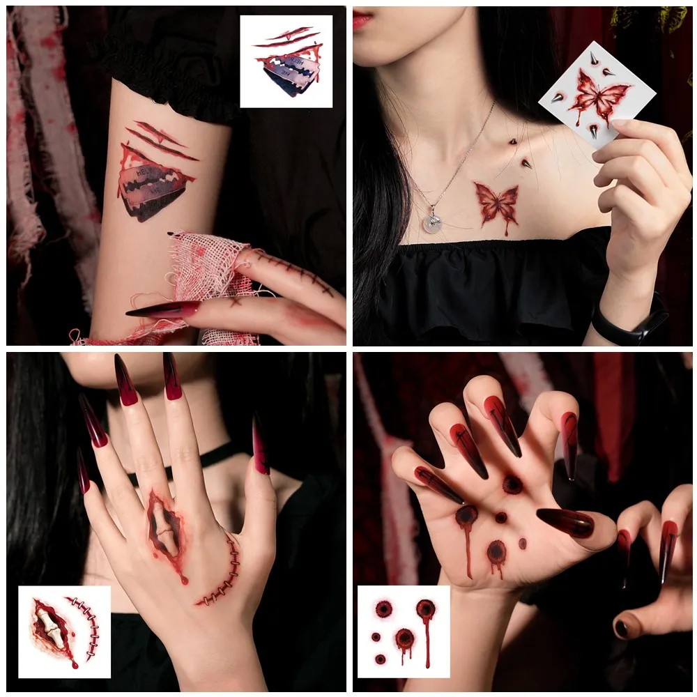 15 Blatt 3D Realistische Narben-Tattoos Wasserfeste Fake-Blutwunden-Aufkleber für Halloween Cosplay Körper-Make-up Erwachsene ​ ​ Gesichtstattoo – Detail 8