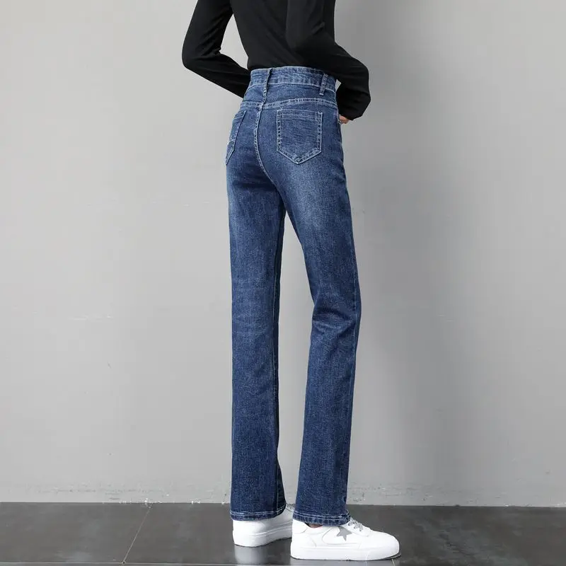 Chic High Waist Loose Fit Straight Leg Jeans Women's Spring Autumn New Style Elastic Casual Long Trousers Trendy