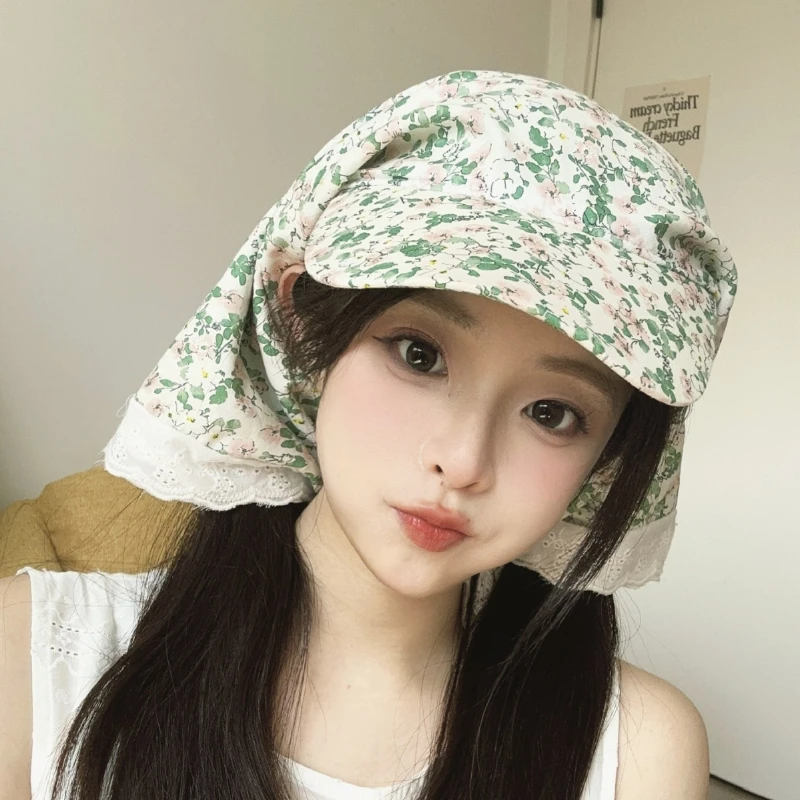 

New Small Floral Binding Cap Female Sunshade Sunscreen Sweet Turban Hat