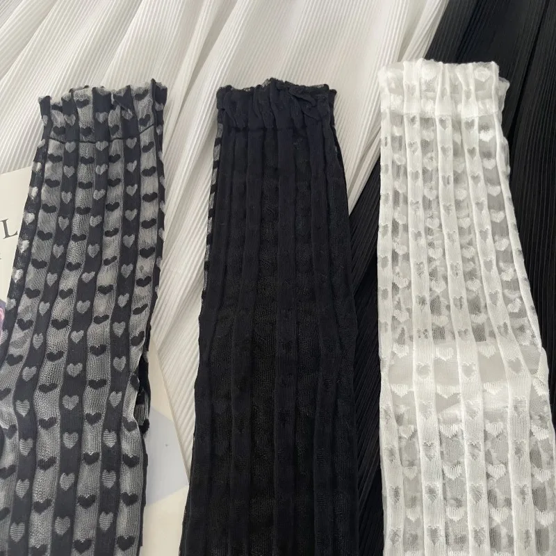 Ultra-Thin Transparent Woman Split Toe Socks Black White Summer Crystal Silk Love Hollow Out Sheer Two-Toed Japanese Tabi Sox