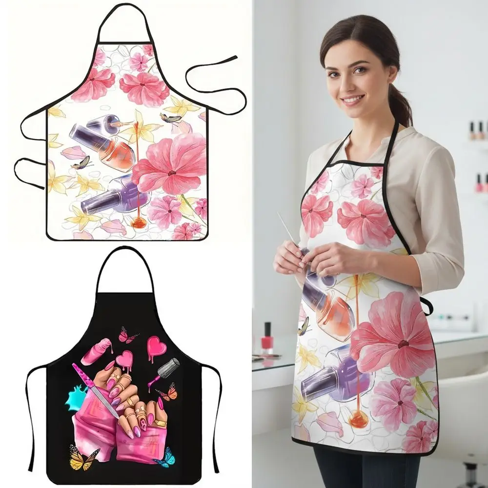Creative Nail Polish Pattern Hairdresser Apron Waterproof Oilproof Dinner Kitchen Apron Coffee Overalls For Woman Men