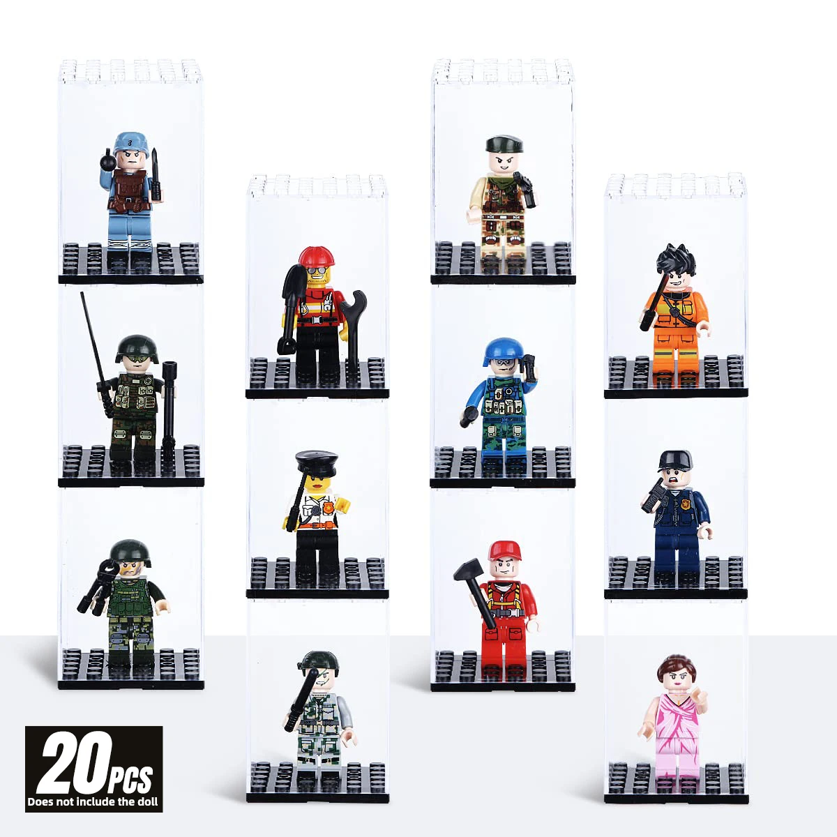 

20 Pcs Minifigures Display Cases Set, Mini-Figures Display Cases Fits For Figures Display, Single Mini-Figures Storage Case For Figures Collectors, Acrylic Building Block Display Box Dust-Proof