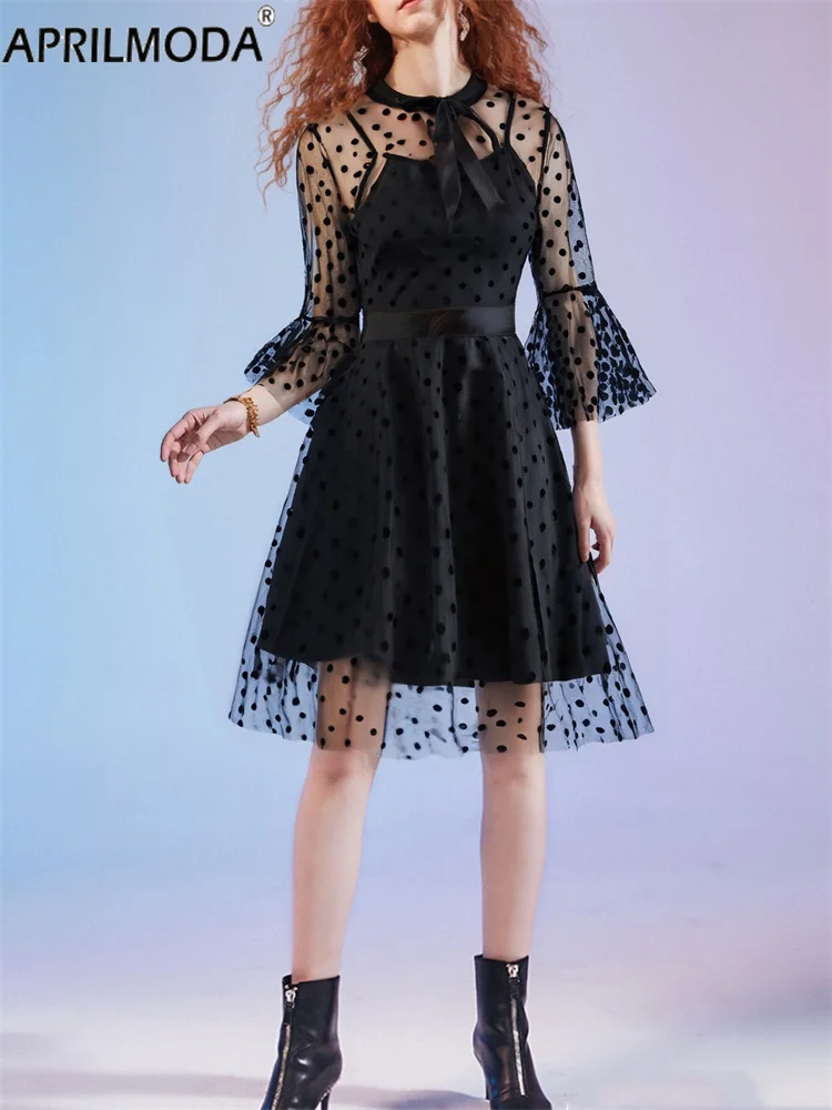 Vintage Mesh Embroidery Patchwork 2pcs Women's Dress Ruffle Multi Layer Half Sleeve Gothic Steampunk Costume Cosplay Party Dress