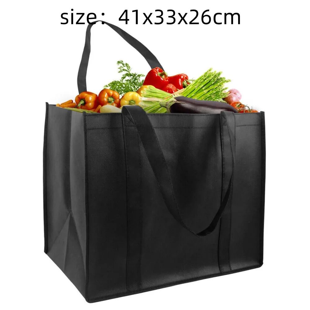 Non-Woven Black And  Gray Simple Foldable Portable Eco-Friendly Large Capacity Reusable Grocery Duty Shopping Bags Totes Handbag