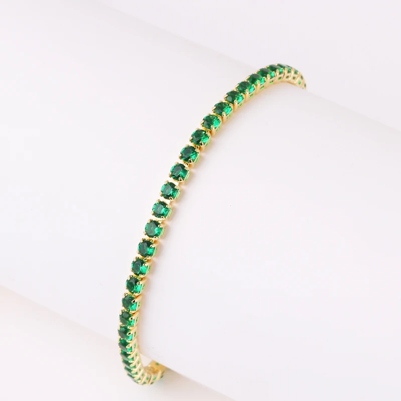 Top Quality Sparking 5A Cubic Zirconia Prong Setting Cz Rainbow 3mm Chain Tennis Hip Hop Bling Women Purple Green Color Bracelet