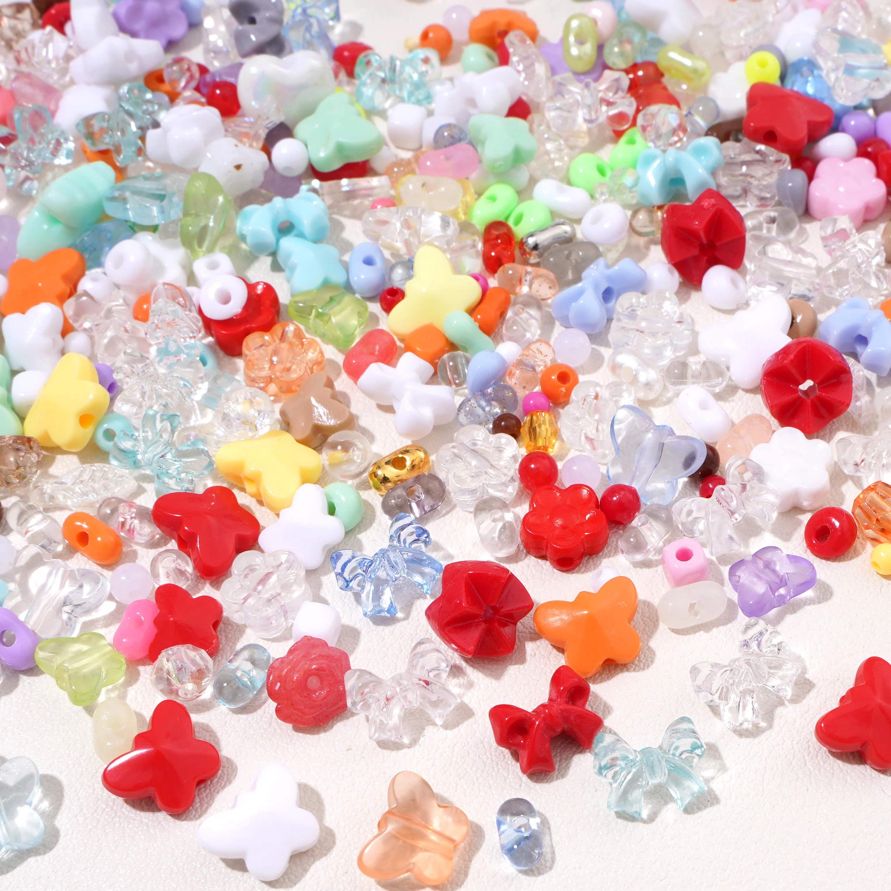 100-130pcs Colorful Mixed Style Round Bow Flower Beads Acrylic Loose Beads For Jewelry Making DIY Bracelets Keychain Accessories view 6