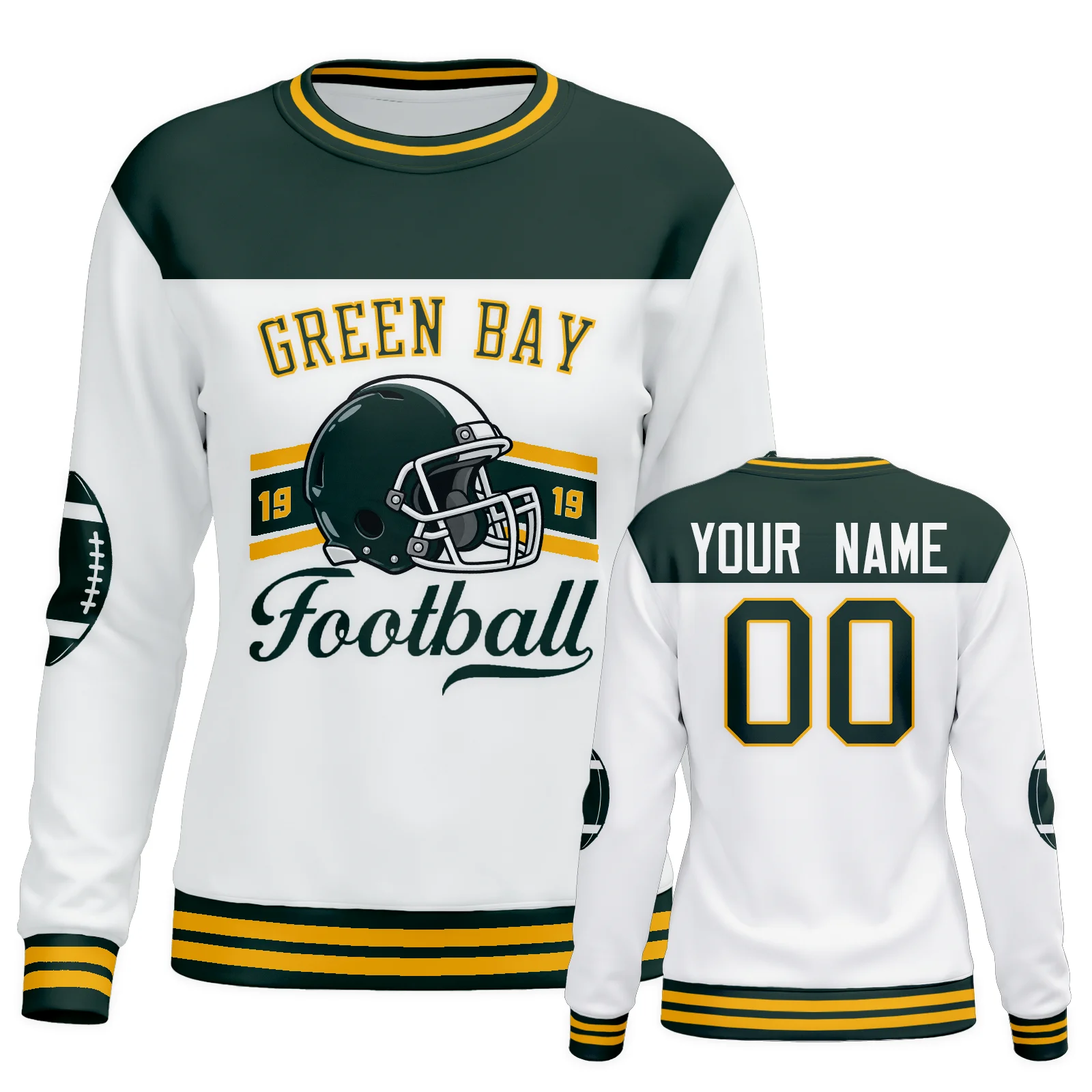 Personalized Green Bay City Sweatshirt, Custom Women Football Hoodie with Name Number Logo, Football Mom Crewneck Sweatshirt