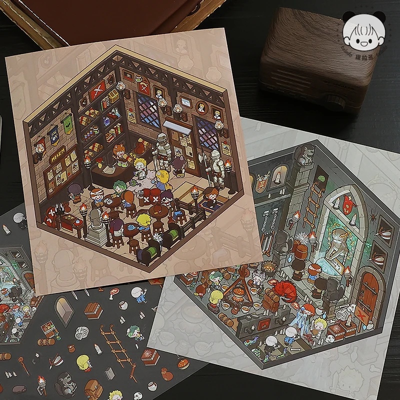 Kawaii 3D Cartoon Miniature Scene Adventure Pocket Cabin Visual Stacking and Pasting Three dimensional Stickers Children Gifts