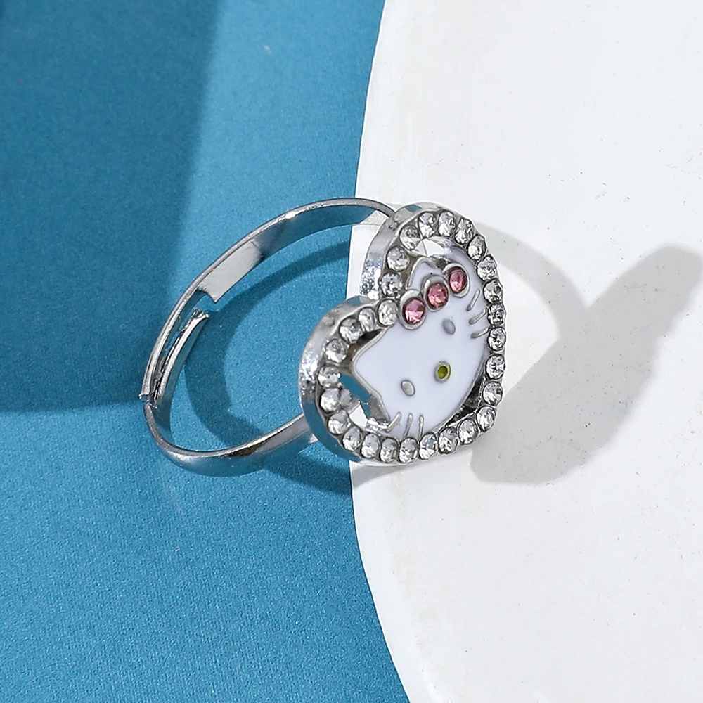 Sanrio Anime HelloKitty Ring Kawaii Kitty Cinnamoroll Pendant Ring Cute Anime Cartoon Figure KT Cat for Birthday Party Gifts