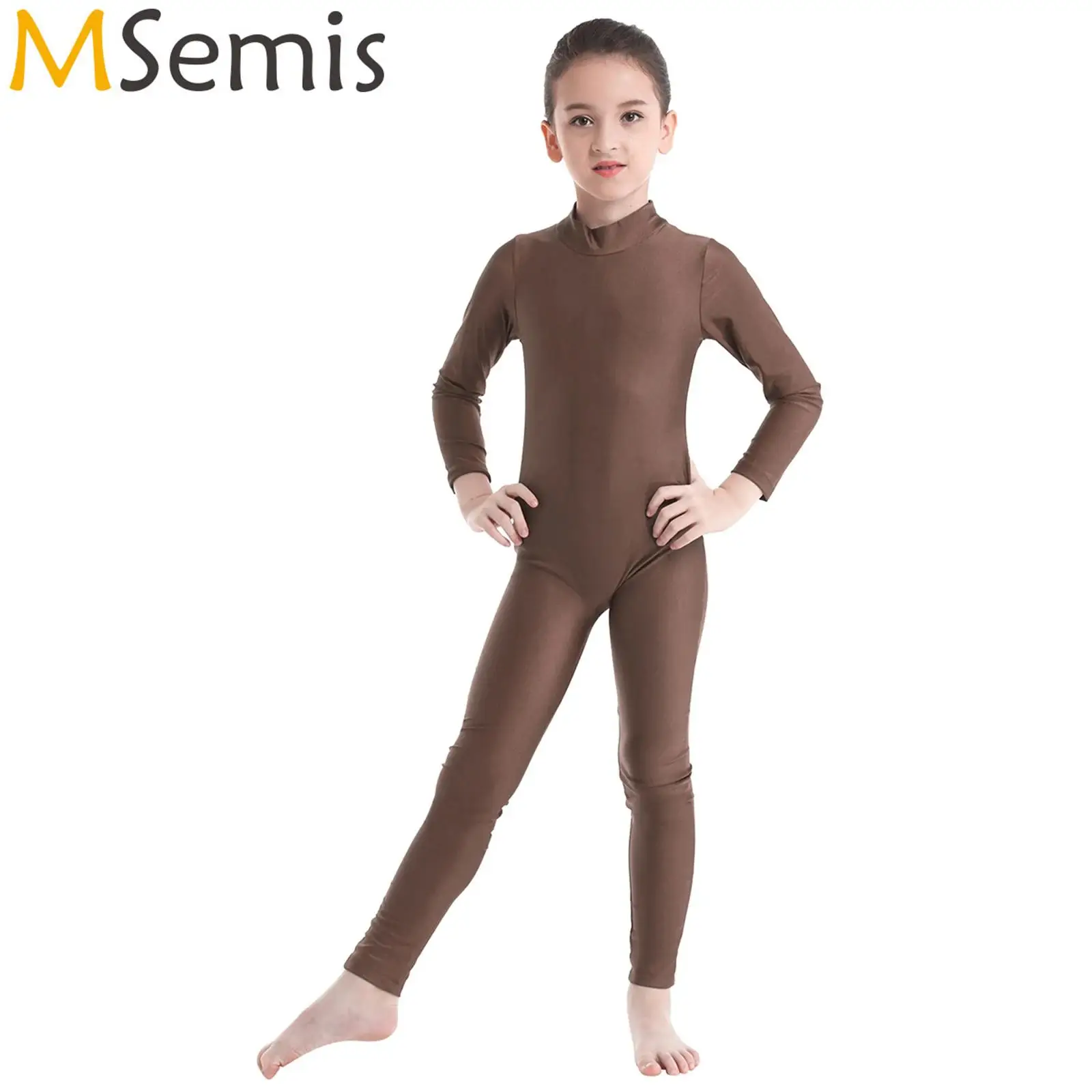 Kids Girls Ballet Leotards Unitard Dancewear Long Sleeves Zippered Full Length Bodysuit Ballet Dance Gymnastics Leotard Jumpsuit