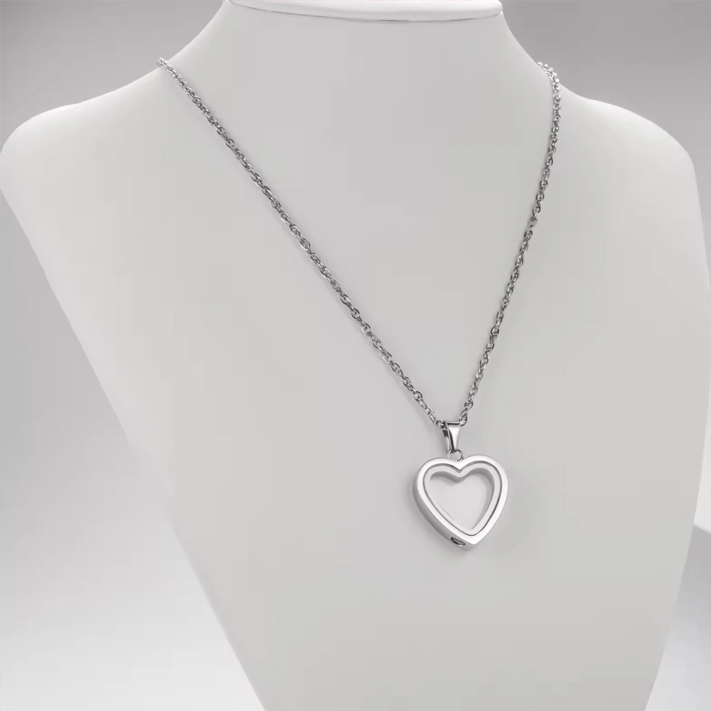 Glass of Heart Cremation Jewelry Necklace for Ashes Heart Memorial Lockets for Ashes Stainless Steel Keepsake Urn Ashes Pendants