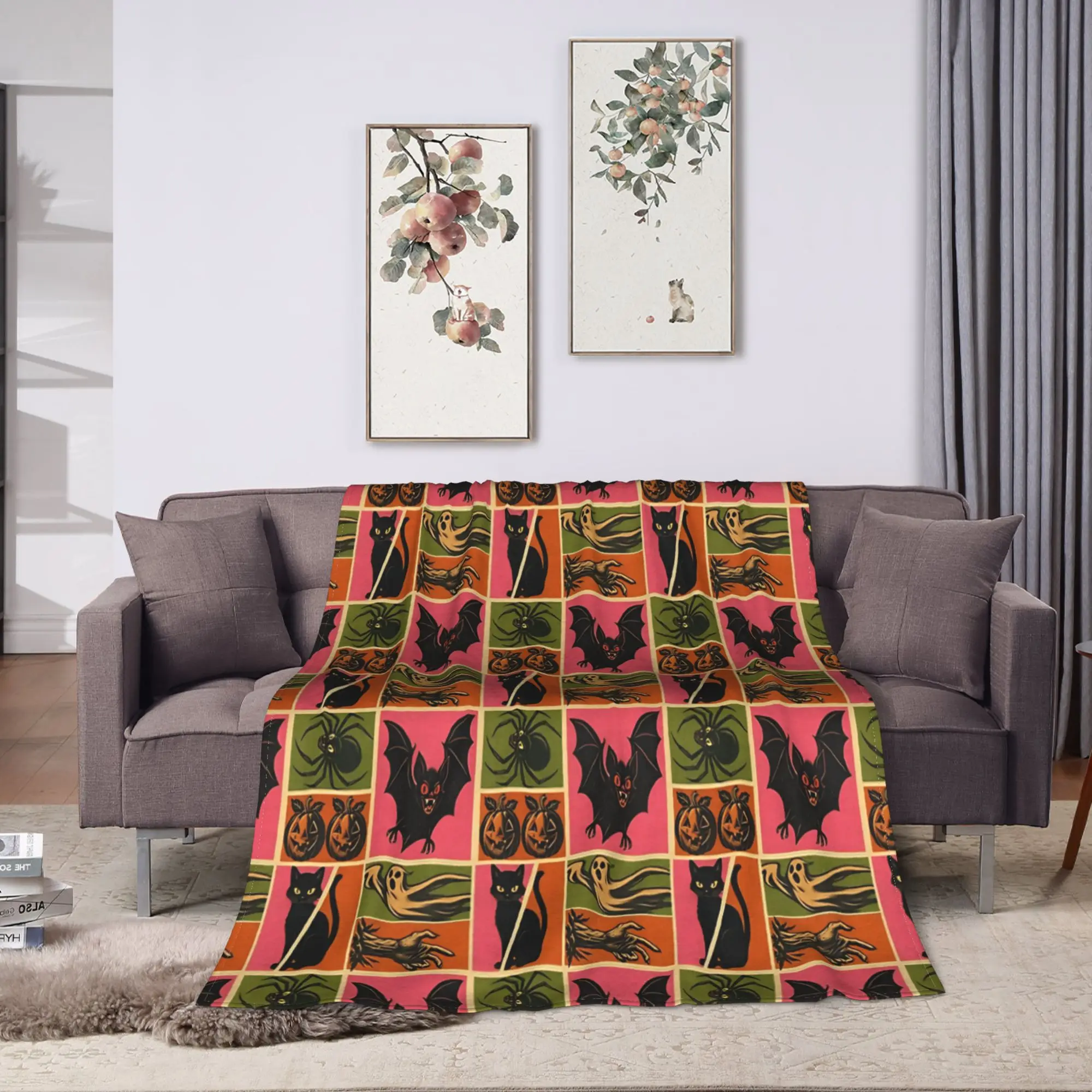 Vintage Collage Halloween Blankets  Soft Warm Novelty Plush Throw Blanket For Child Couch Bed Flannel Bedspread Bed Cover