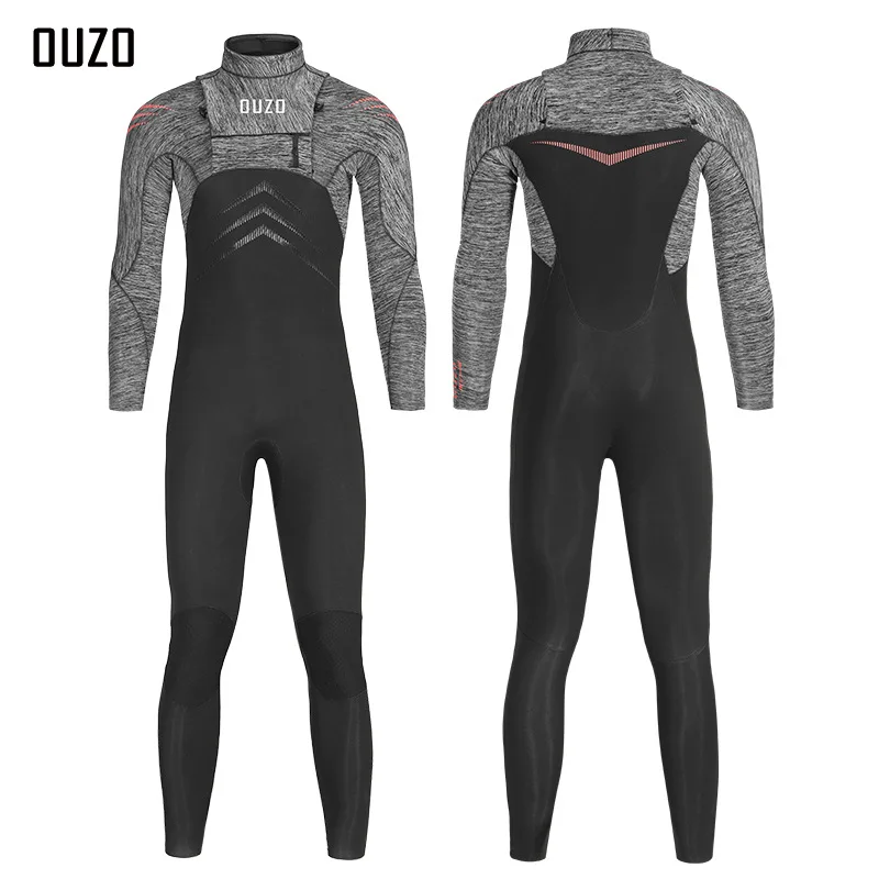 OUZO-One-Piece Diving Suit for Men, Long Sleeved, Super Elastic, Thick, Warm, Cold Protection, Snorkeling, Winter, 5mm, 3mm