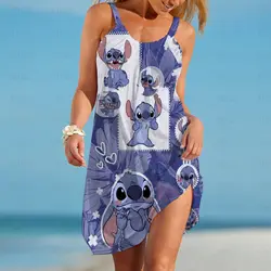 Stitch damskie letnie sukienki Disney sukienka Sexy Boho bez rękawów sukienki komiksowe 2022 moda Backless Beach Woman Loose Slip