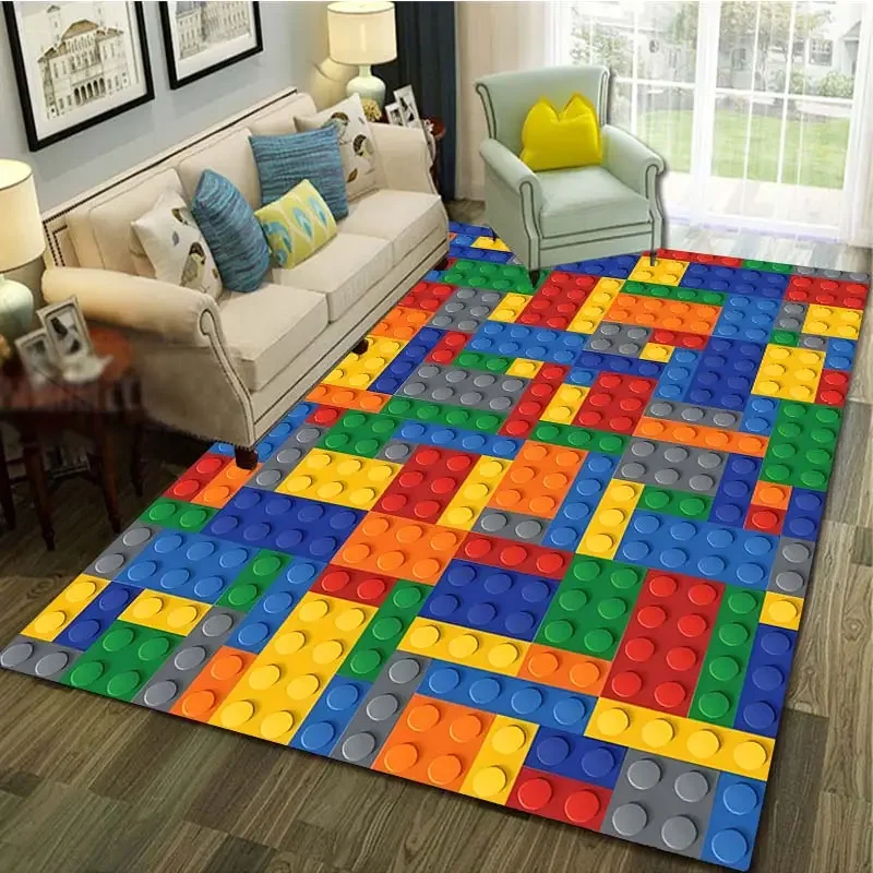 Color Block Pattern Carpet Door Floor Mat Doormat Non-slip Floor Mat Living Room Decor Rug Building Block Style Kids Room Love