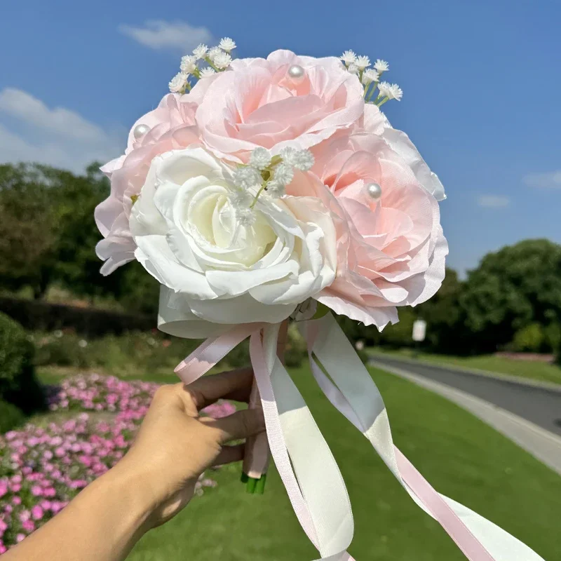 1pc Pink Rose Wedding Bride Bridesmaid Banquet Wedding Party Pearl Throwing Flower Photography Prop Valentine's Day Gift