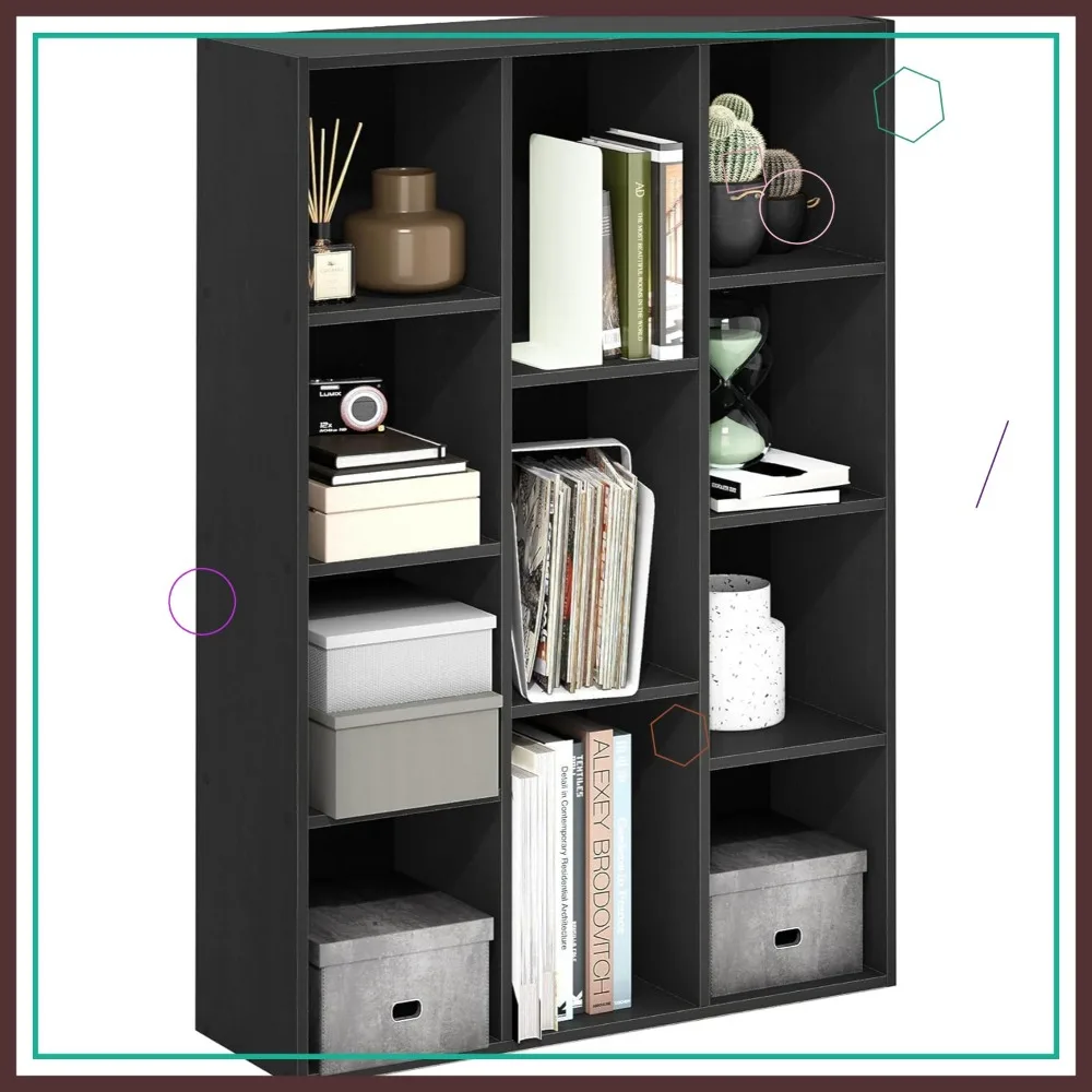 

11-Cube Reversible Bookshelf, Modern Storage for Living Room, Bedroom, Home Office, Blackwood Finish