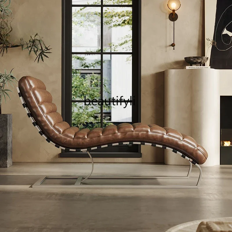 182C Medieval style sofa Italian retro oil wax leather lazy leisure recliner designer, furniture surprise quiet wind