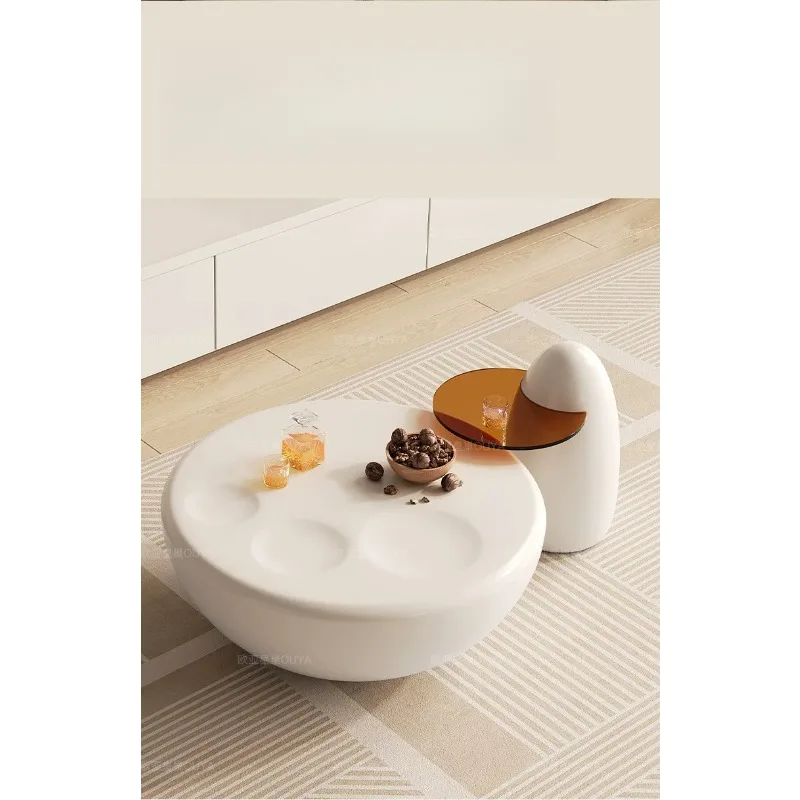 French cream wind round paint coffee table, glass cat claw coffee table design sense small apartment