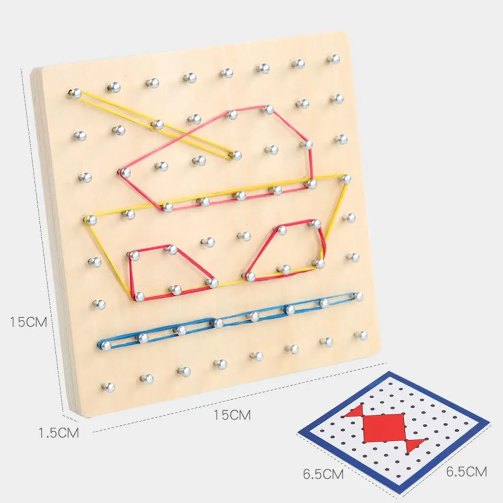 

Nail Board Wooden Geoboard Mathematical Graphical Array Block Toy w/ Cards