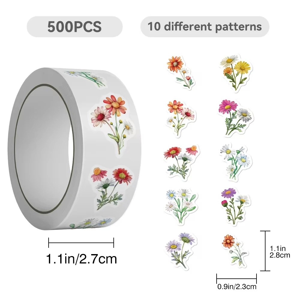 500/1000 Flower Stickers, Suitable For Diy Scrapbooks, Diaries, Laptops, Skateboards, Water Bottles, Computers, Mobile Phones,