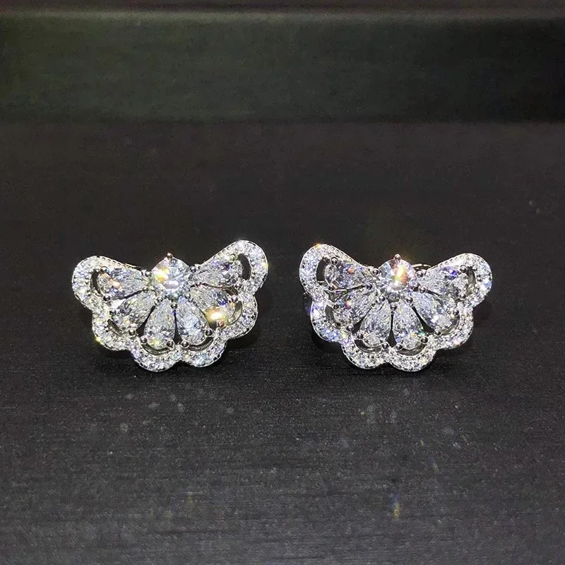 CAOSHI Delicate Flower Stud Earrings for Women Bright Zirconia Jewelry for Engagement Fashion Lady Wedding Ceremony Accessories