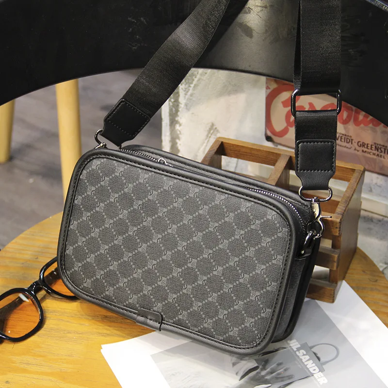 Fashion Crossbody Bag Men Plaid Floral Print Men's Crossbody Bags Luxury Brand Design Square Sling Shoulder Bag Male Handbags