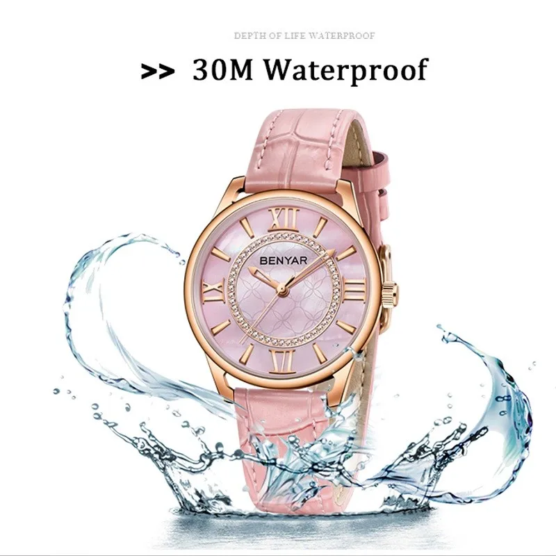 Benyar For Women Watch Fashion Elegant New Wristwatch Lady Top Brand Luxury Quartz Leather Waterproof Montres Femme Reloj Mujer