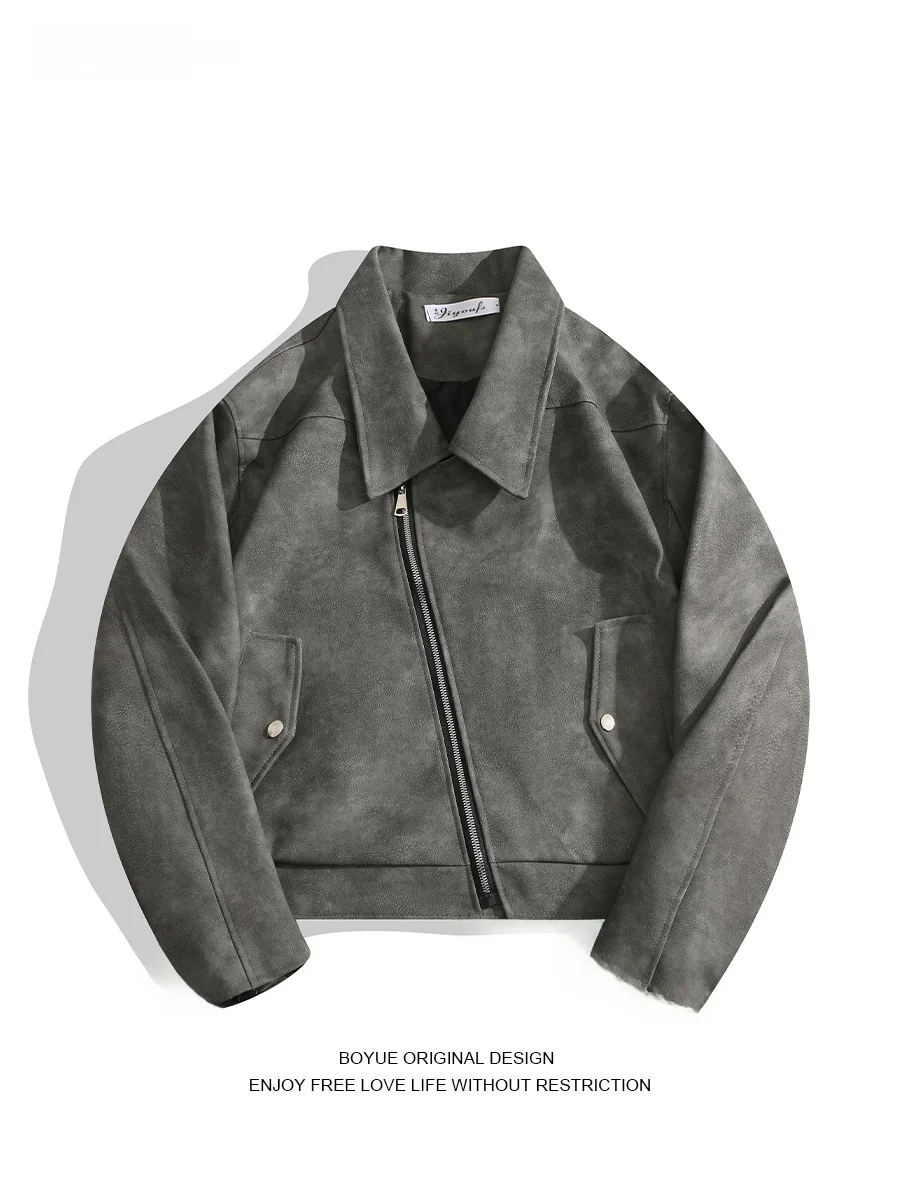 

Мужская байкерская куртка Boyue из американской замши с эффектом окрашивания, на молнии, высокое качество, молодежный стиль, весна-осень-зима