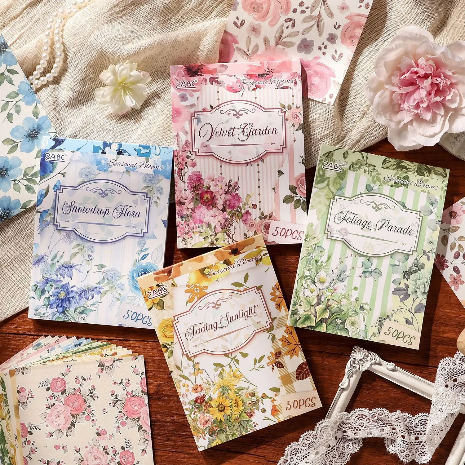 50pcs/lot Memo Pads Material Paper Seasonal Flower Letter Junk Journal Scrapbooking Retro Background Decoration