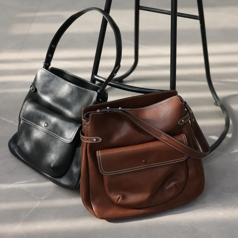 

Женская винтажная сумка из натуральной кожи большой вместимости на одно плечо с регулируемой ручкой, роскошная сумка-тоут