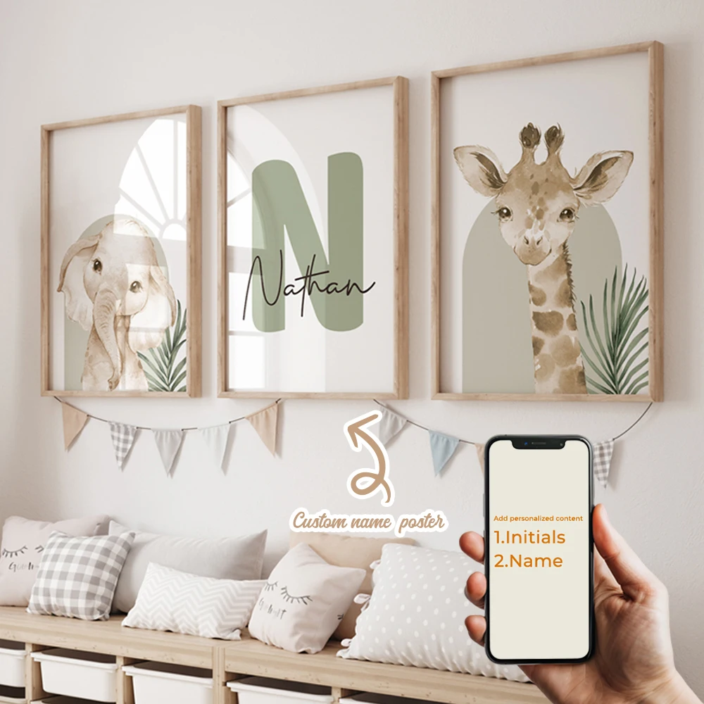 3 قطعة اسم مخصص شخصية الكرتون الغابات الحيوانات جدار الفن طباعة صورة قماش المشارك اللوحة لغرفة المعيشة ديكور المنزل