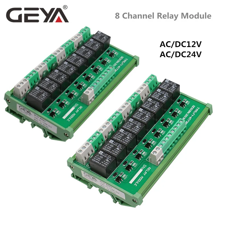 GEYA DIN Rail Panel Mount 8 Channel Interface Relay Module 12V 24V for Automation PLC Board 5VDC