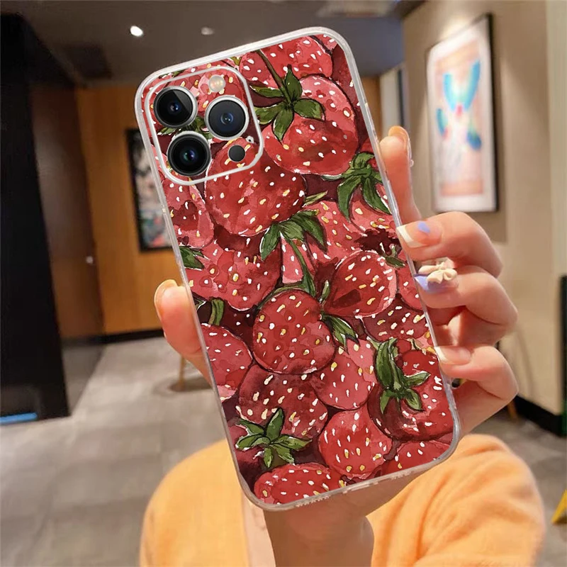 

Kawaii Strawberry Phone Case For iphone 17 Pro Max Air 16 15 14 13 Pro Max 15 16 Pro 15Plus