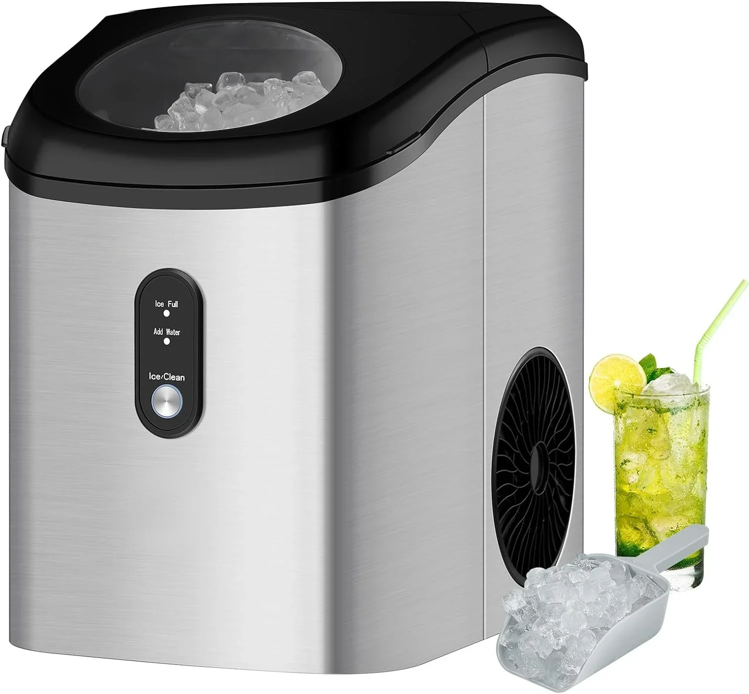 Countertop Nugget Ice Maker, Soft Máquina De Gelo Mastigável Para O Seu Pagamento, 33lbs/Day Máquina De Gelo com Colher De Gelo, Auto-limpeza e Tempo