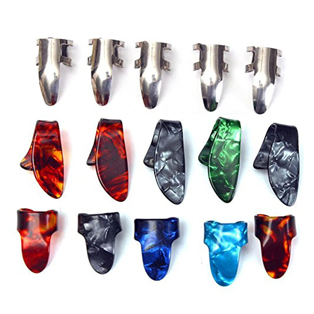 

15 Pcs Guitar Picks Finger Cover Shrapnel Set Stainless Steel Celluloid with Case for and Bass Thumb