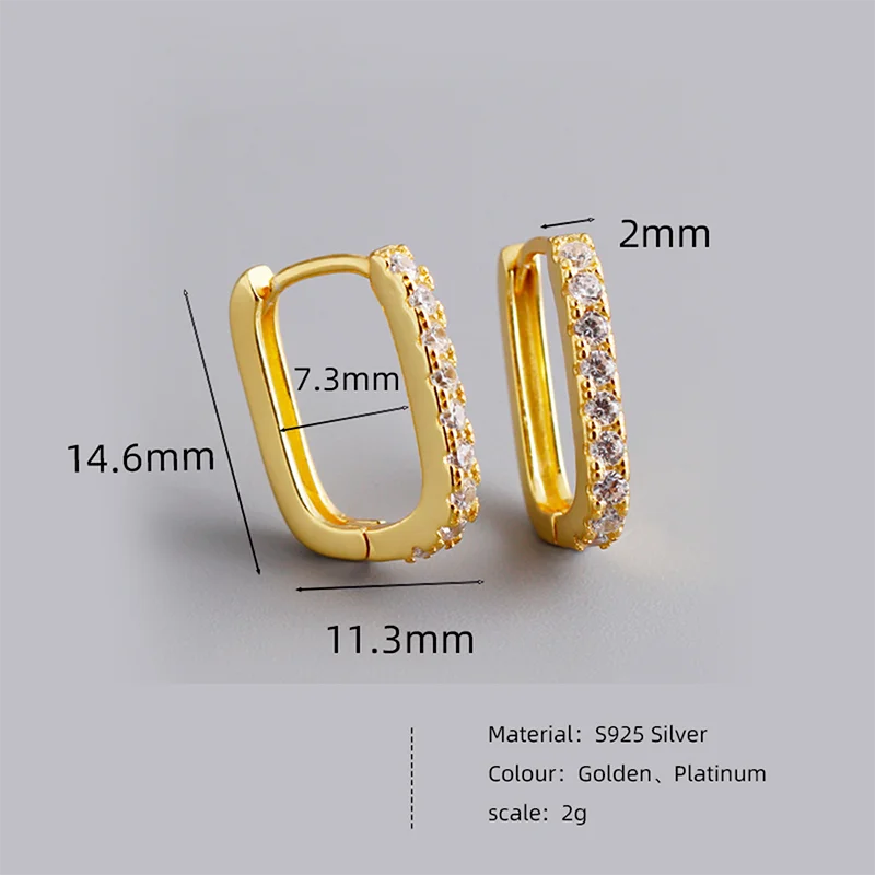 KAMIRA 925 Sterling Silver Banquet Elegant Simple Geometric Zircon Earrings for Women Square Hug Earrings Daily Hundred Jewelry