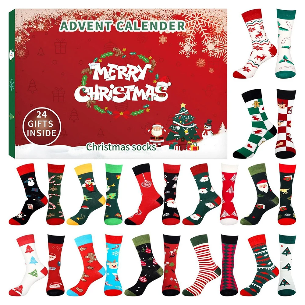 Christmas Socks Advent Calendar 24 Days Of Socks Xmas Countdown Calendar with 12 Pairs Cotton Socks Gifts Box Christmas Gifts